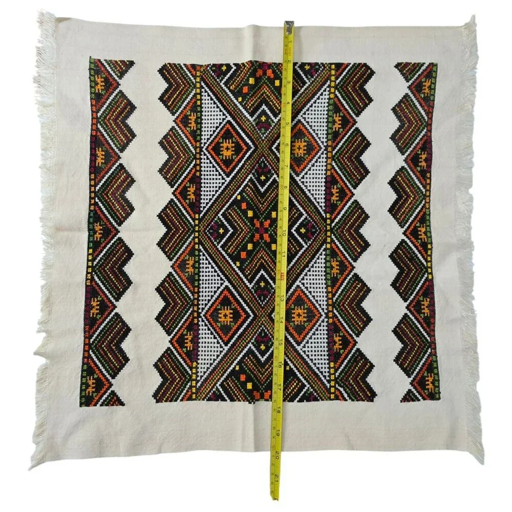 Handwoven Ukrainian Rushnyk Tapestry Embroidered Cotton Wedding Geometric Fringe